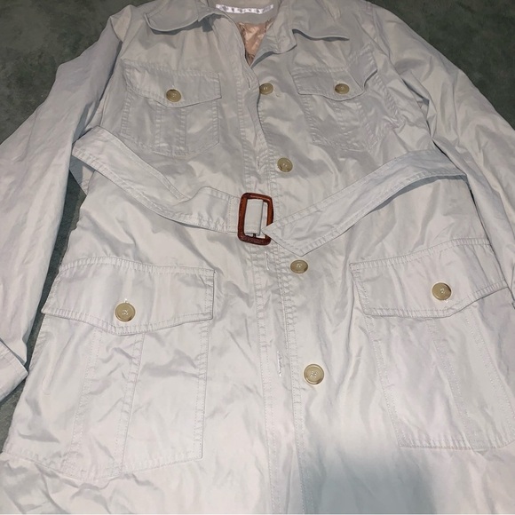 Perry Ellis Cream Tan Water Resistant Trench Coat with Belted Waist - Picture 2 of 6